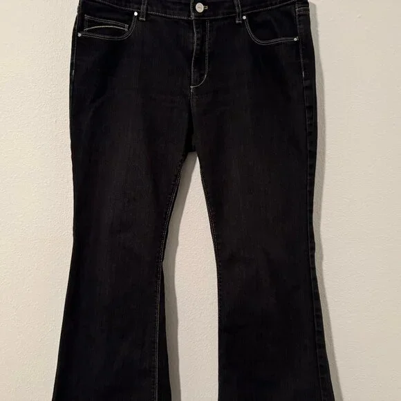 White House Black Market Blanc Flare Leg Black Jeans Pants Sz 14S (35x29) - Picture 4 of 13